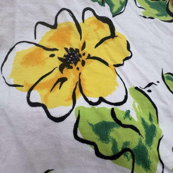 Vintage Elisabeth Shirt Womens 3 Multicolor Floral Beaded Short Sleeve Tee - Picture 2 of 8